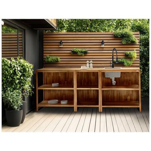 Set Cucina Da Esterno 3 Elementi Con Lavello Venosa Legno D'acacia Marrone - Foto 1