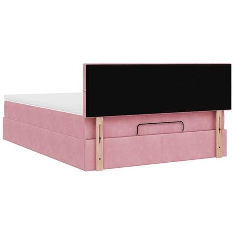 Struttura Letto Pouf con Materasso Rosa 140x200 cm in Velluto - Foto 9