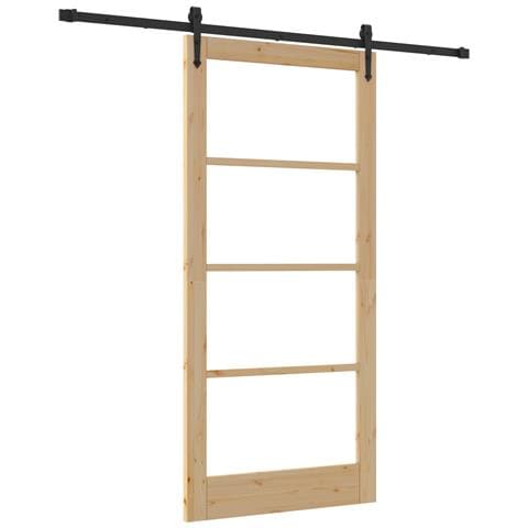 Set Porta Scorrevole con Hardware 93x202 cm Legno Massello di Pino, Porta Interna con Vetro 'ORKDAL'93x202x4 cm Legno Massello di Pino - Foto 1
