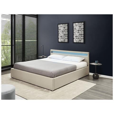 Letto Ottomana Con Led Tessuto Armelle 180 X 200 Cm Beige - Foto 1