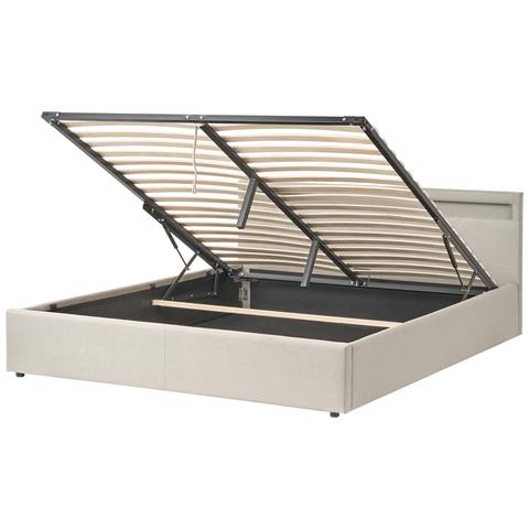 Letto Ottomana Con Led Tessuto Armelle 180 X 200 Cm Beige - Foto 2