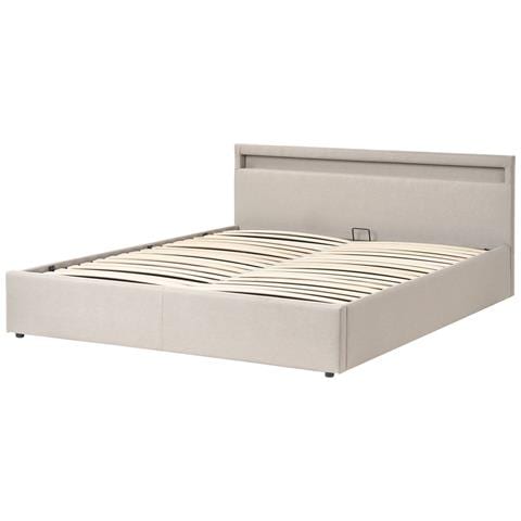 Letto Ottomana Con Led Tessuto Armelle 180 X 200 Cm Beige - Foto 5