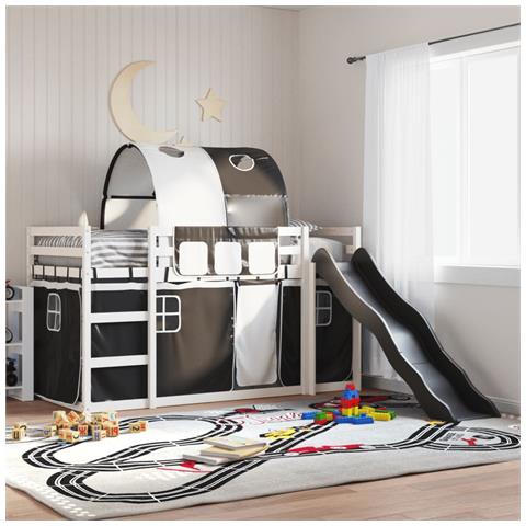 Letto a Castello con Scivolo e Tende Bianco e Nero 80x200 cm - Foto 2