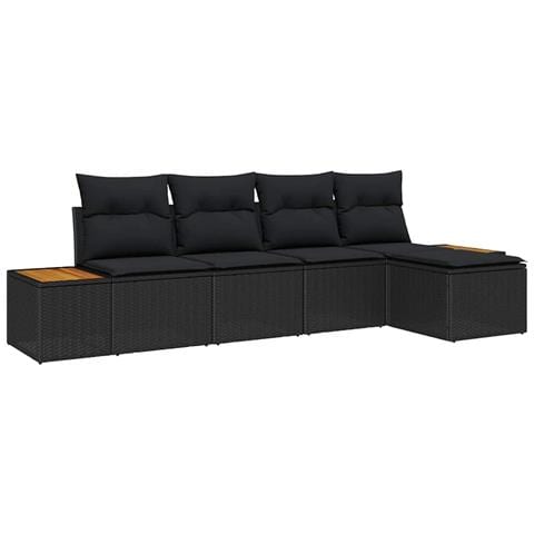 Set Divano da Giardino 5 pcs Nero 184 x 62 x 85 cm Poly Rattan - Foto 1