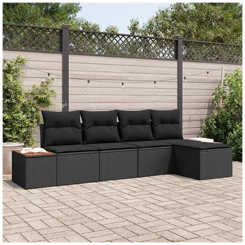 Set Divano da Giardino 5 pcs Nero 184 x 62 x 85 cm Poly Rattan - Foto 2
