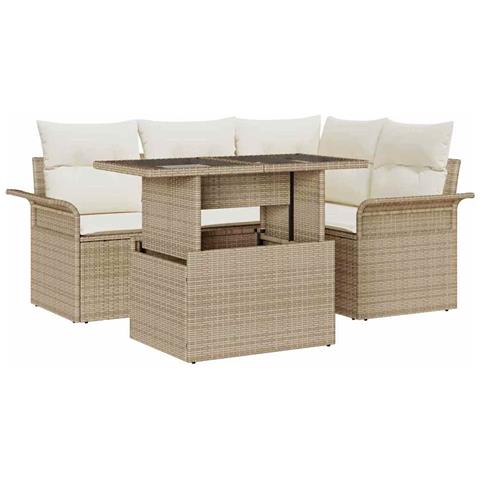 Set Divano da Giardino con cuscino 5 pcs Beige Poly Rattan - Foto 1