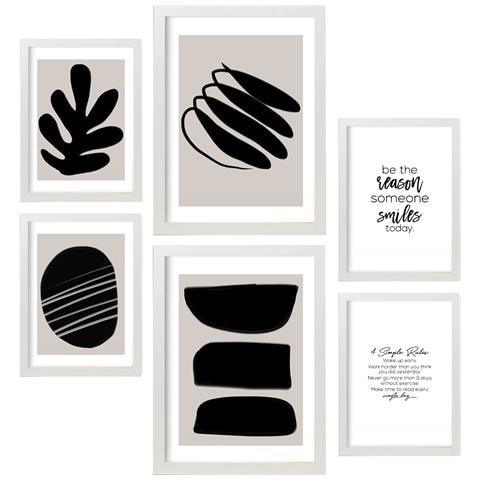 Set Di 6 Stampe Collezione Di Piatti In Bianco E Nero Con Collage Estetico Per La Decorazione D'interni A3 & A4 Cornice Bianca - Foto 1