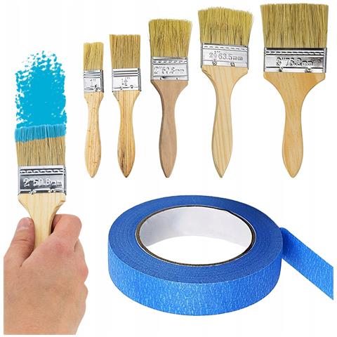 Set Di Pennelli Sintetici + Nastro Adesivo Blu 40 Mm X 50 M - Finitura Senza Striature | Per Pareti E Mobili | Alta Qualità E Precisione - Foto 1