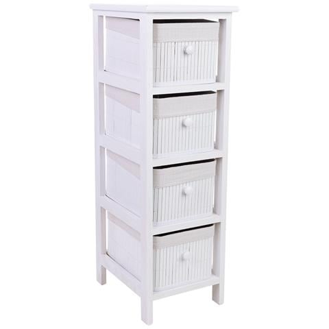 Cassettiera Legno Bianca 4 Cassetti Bambù 26x32x81 Cm - Foto 1