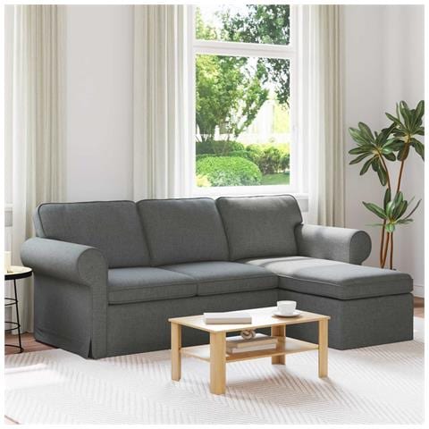 Divano Grigio scuro 215 x 138 x 80 cm Tessuto - Foto 2