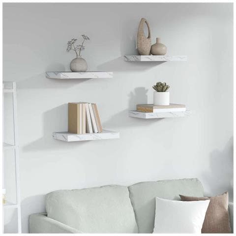 Scaffale da parete 4 pcs Marmo Bianco 40 x 23,5 x 4 cm - Foto 2
