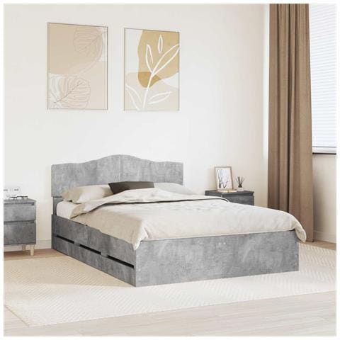 Struttura del letto con cassetto Grigio cemento 140 x 190 cm - Foto 2