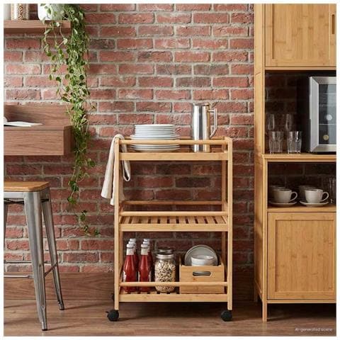 Carrello da Cucina con Ruote Naturale 46 x 38 x 76 cm Bambù - Foto 2