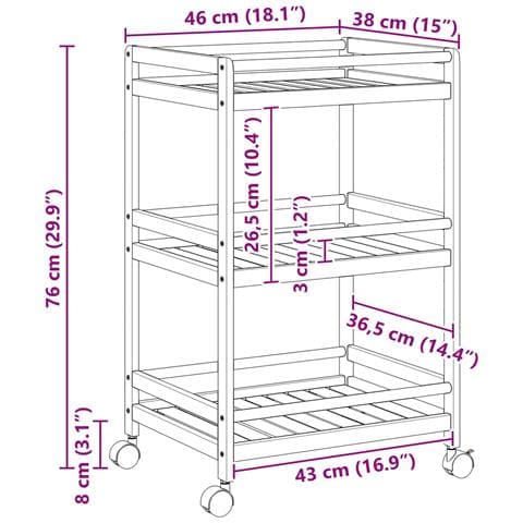 Carrello da Cucina con Ruote Naturale 46 x 38 x 76 cm Bambù - Foto 8