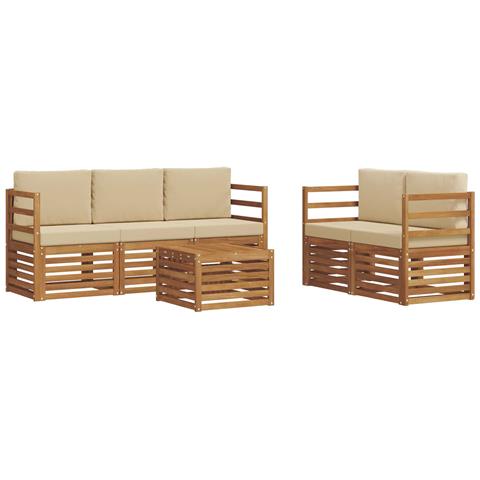 Set divani 6 pcs Naturale e Beige Legno di Acacia Massello - Foto 1