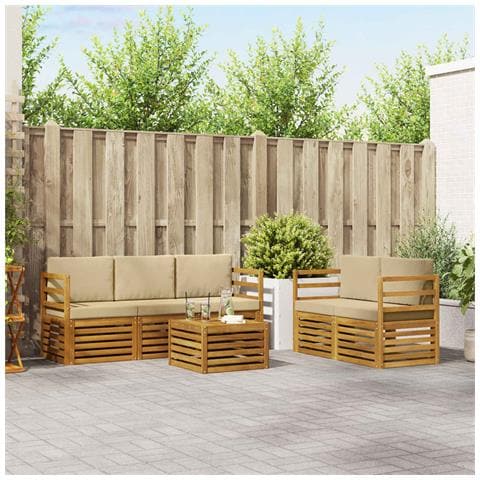 Set divani 6 pcs Naturale e Beige Legno di Acacia Massello - Foto 2