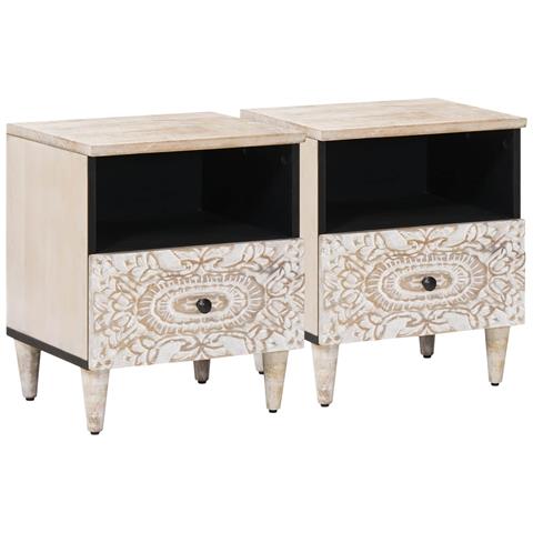 Mobiletto da Letto con cassetto 2 pcs Bianco 40 x 33 x 46 cm - Foto 1
