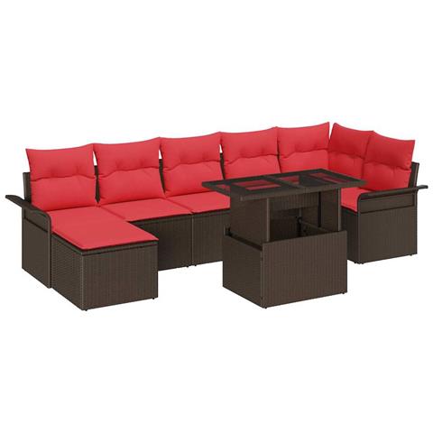Set Divano da Giardino 8 pcs Marrone Rattan in Polipropilene - Foto 1