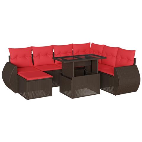 Set Divani da Giardino 8 pz con Cuscini Marrone in Polyrattan - Foto 1