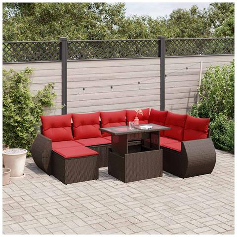 Set Divani da Giardino 8 pz con Cuscini Marrone in Polyrattan - Foto 2