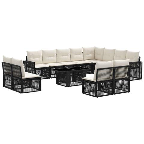 Set Divano da Giardino 13 pz Nero e Bianco Crema polyrattan - Foto 1