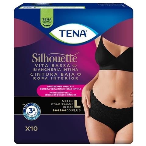 Pannolone a Mutandina Assorbente Tena Silhouette Noir l Vita Bassa 10 Pezzi - Foto 1