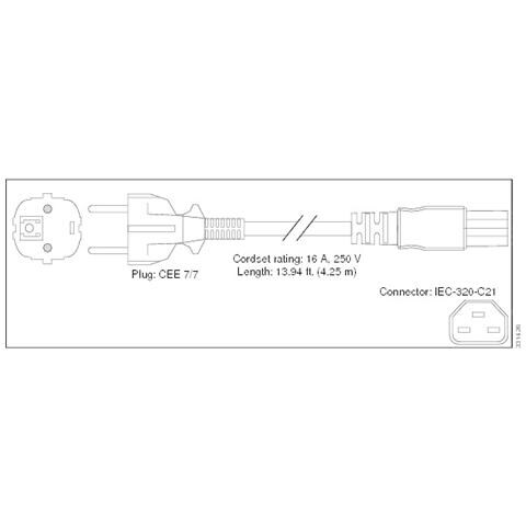 Cisco PWR-CAB-AC-EU= , CEE7/7 Schuko, C21 coupler, 4,25m, 250V, 16A - Foto 2