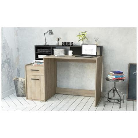 Scrivania Da Ufficio Marusha, 126,2x59,8x93,5, Rovere+Nero, Truciolare - Foto 2