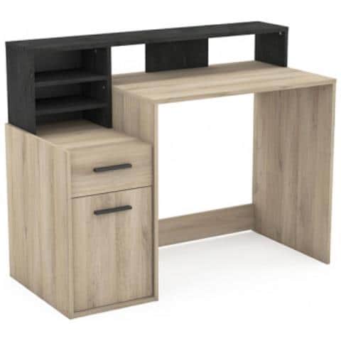 Scrivania Da Ufficio Marusha, 126,2x59,8x93,5, Rovere+Nero, Truciolare - Foto 1