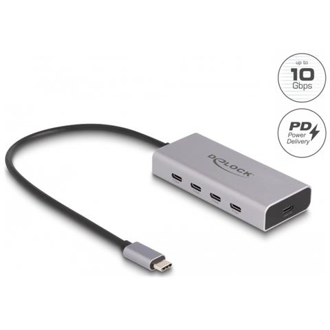 Hub USB 10 Gbps USB Type-C con 4 x USB Type-C femmina + 1 x USB Type-C PD 85 Watt con cavo di collegamento da 30 cm - Foto 3
