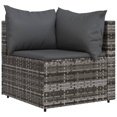 Divano Angolare da Giardino con Cuscini in Polyrattan Grigio - Foto 1