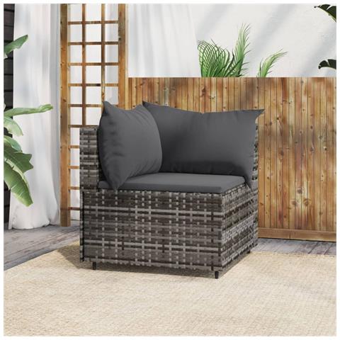 Divano Angolare da Giardino con Cuscini in Polyrattan Grigio - Foto 7