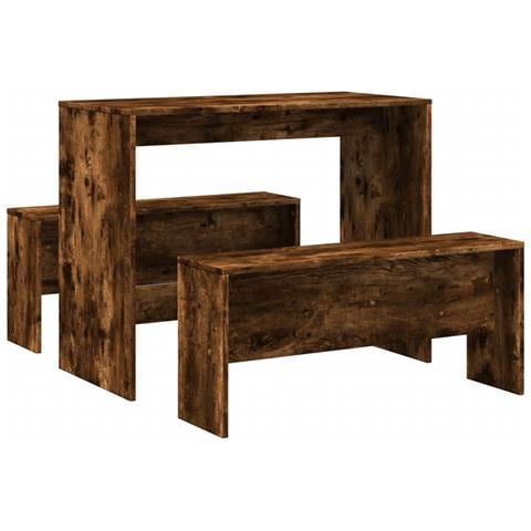 Set Tavolo Da Pranzo E Panche 3 Pz Rovere Fumo In Truciolato - Foto 2