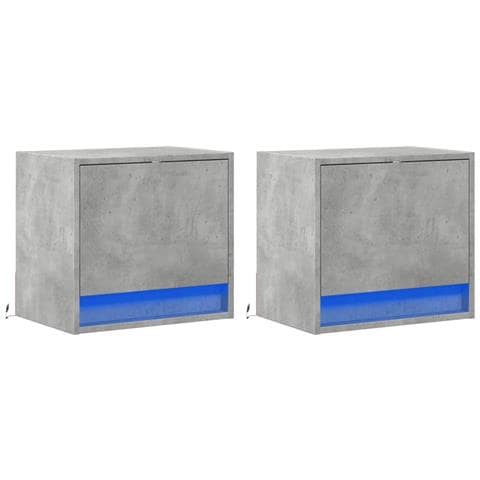 Comodini A Parete Con Luci Led 2 Pz Grigio Cemento - Foto 3