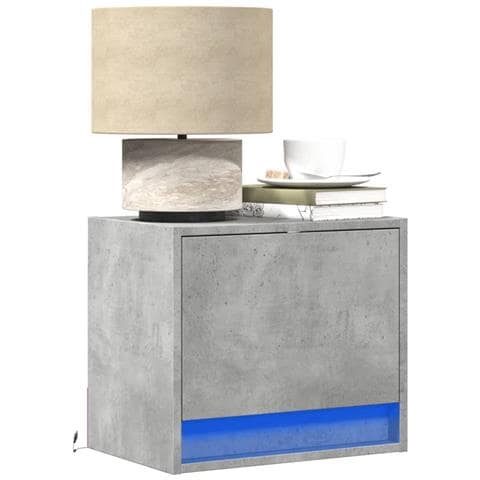 Comodini A Parete Con Luci Led 2 Pz Grigio Cemento - Foto 1