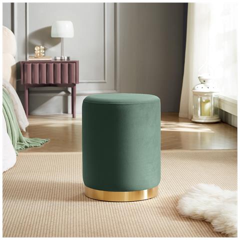 Pouf Charlotte I In Velluto Verde Abete E Metallo Dorato - Foto 1