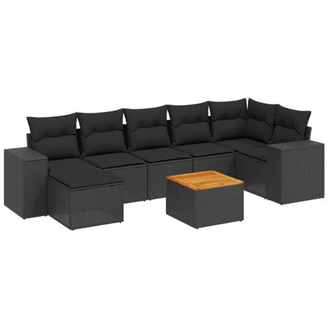 Set Divani Da Giardino Con Cuscini 8 Pz Nero In Polyrattan - Foto 2