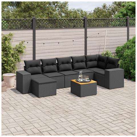 Set Divani Da Giardino Con Cuscini 8 Pz Nero In Polyrattan - Foto 1