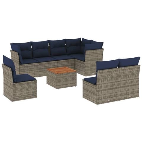 Set Divani Da Giardino 9 Pz Con Cuscini Grigio In Polyrattan - Foto 2