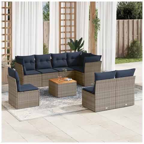 Set Divani Da Giardino 9 Pz Con Cuscini Grigio In Polyrattan - Foto 1