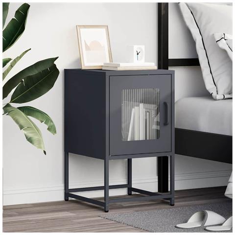 Comodino Antracite 36x39x60,5 Cm In Acciaio Laminato A Freddo - Foto 3