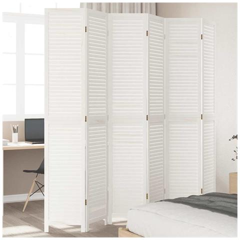 Divisorio Ambienti 6pannelli Bianco Legno Massello Di Paulownia - Foto 1