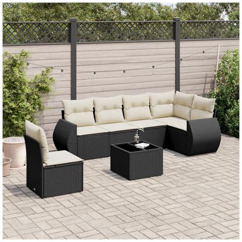 Set Divani Da Giardino Con Cuscini 7pz Nero Polyrattan - Foto 1