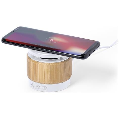 Dam Altoparlante Caricabatterie Wireless  Nature Bamboo 5w. Connessione Bluetooth. Potenza Sonora 3w. Batteria 400 Mah 7,5x6,9x7,5 Cm. Colore Bianco - Foto 2