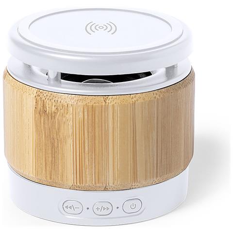 Dam Altoparlante Caricabatterie Wireless  Nature Bamboo 5w. Connessione Bluetooth. Potenza Sonora 3w. Batteria 400 Mah 7,5x6,9x7,5 Cm. Colore Bianco - Foto 1