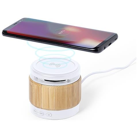 Dam Altoparlante Caricabatterie Wireless  Nature Bamboo 5w. Connessione Bluetooth. Potenza Sonora 3w. Batteria 400 Mah 7,5x6,9x7,5 Cm. Colore Bianco - Foto 3