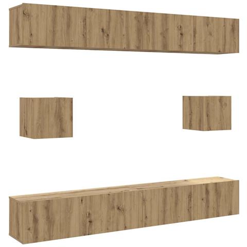 Set Mobile Tv 6 Pz Montato A Parete Rovere In Legno Multistrato - Foto 2