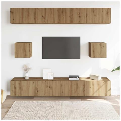 Set Mobile Tv 6 Pz Montato A Parete Rovere In Legno Multistrato - Foto 3
