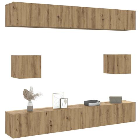 Set Mobile Tv 6 Pz Montato A Parete Rovere In Legno Multistrato - Foto 1