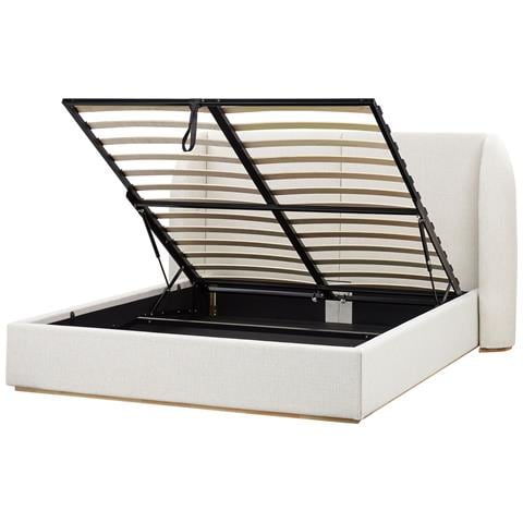 Letto Contenitore Tessuto Monestier 160 X 200 Cm Bianco Sporco - Foto 2